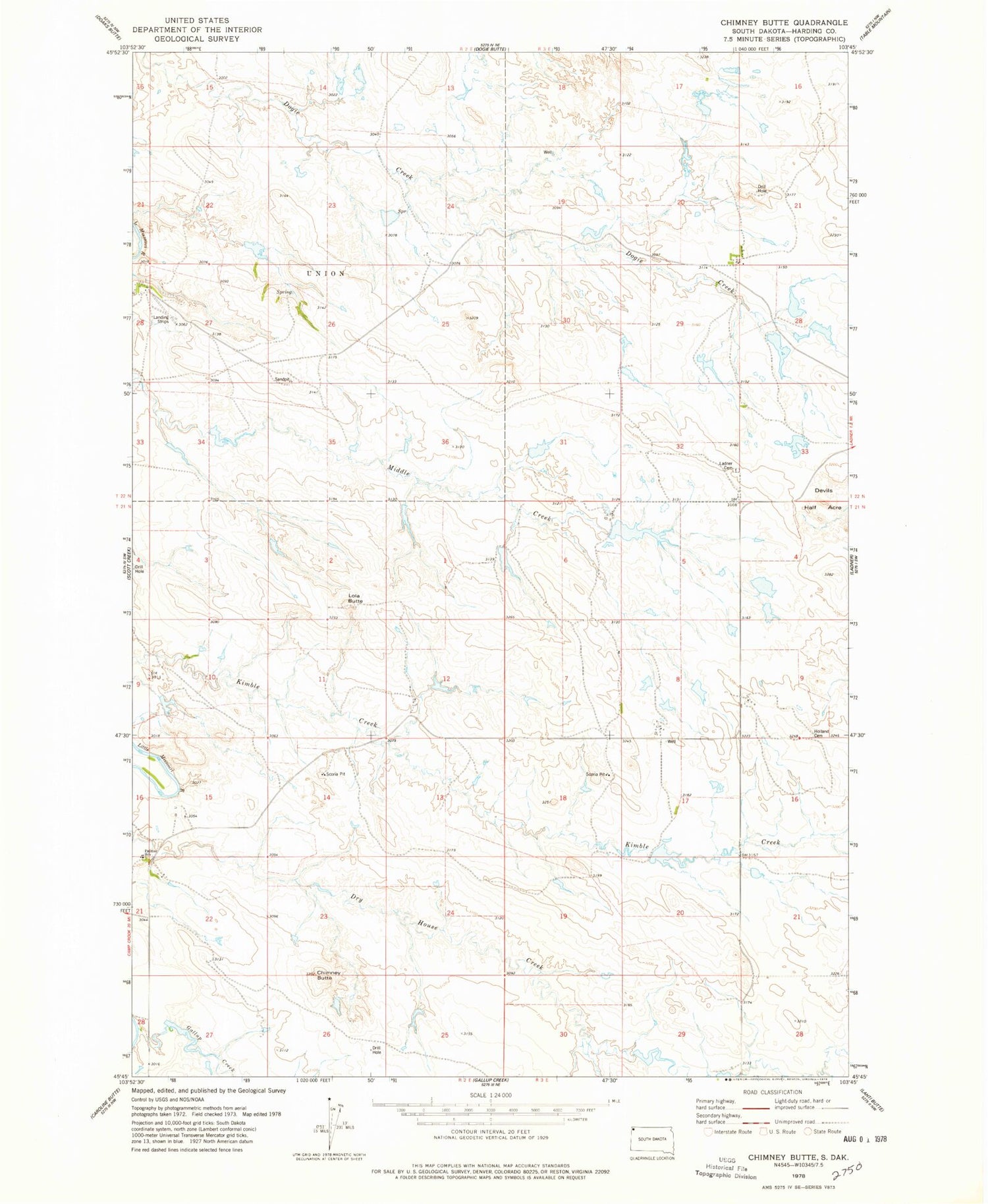 Classic USGS Chimney Butte South Dakota 7.5'x7.5' Topo Map Image