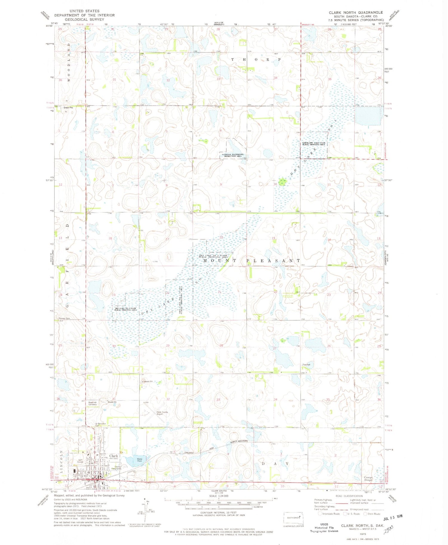 Classic USGS Clark North South Dakota 7.5'x7.5' Topo Map Image