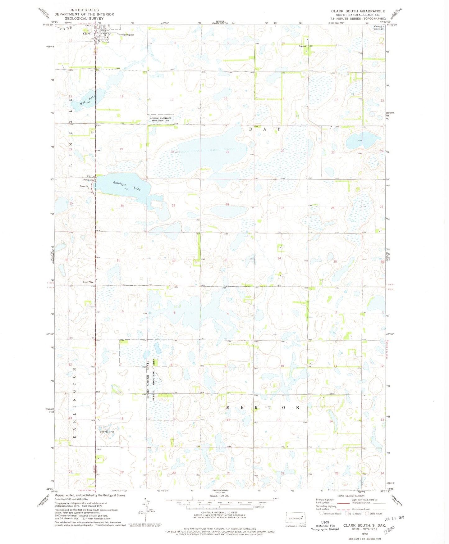 Classic USGS Clark South South Dakota 7.5'x7.5' Topo Map Image