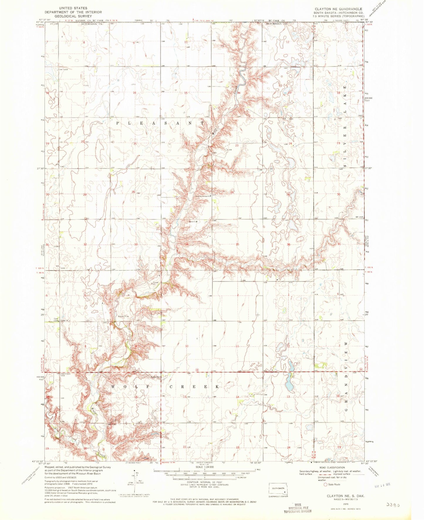 Classic USGS Clayton NE South Dakota 7.5'x7.5' Topo Map Image