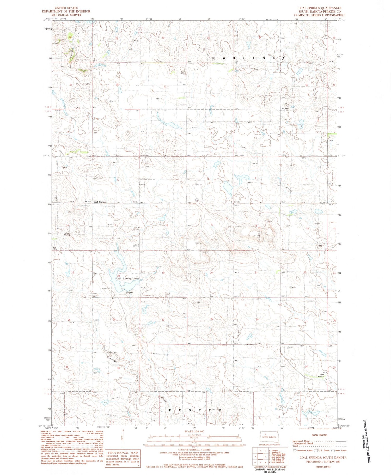 Classic USGS Coal Springs South Dakota 7.5'x7.5' Topo Map Image