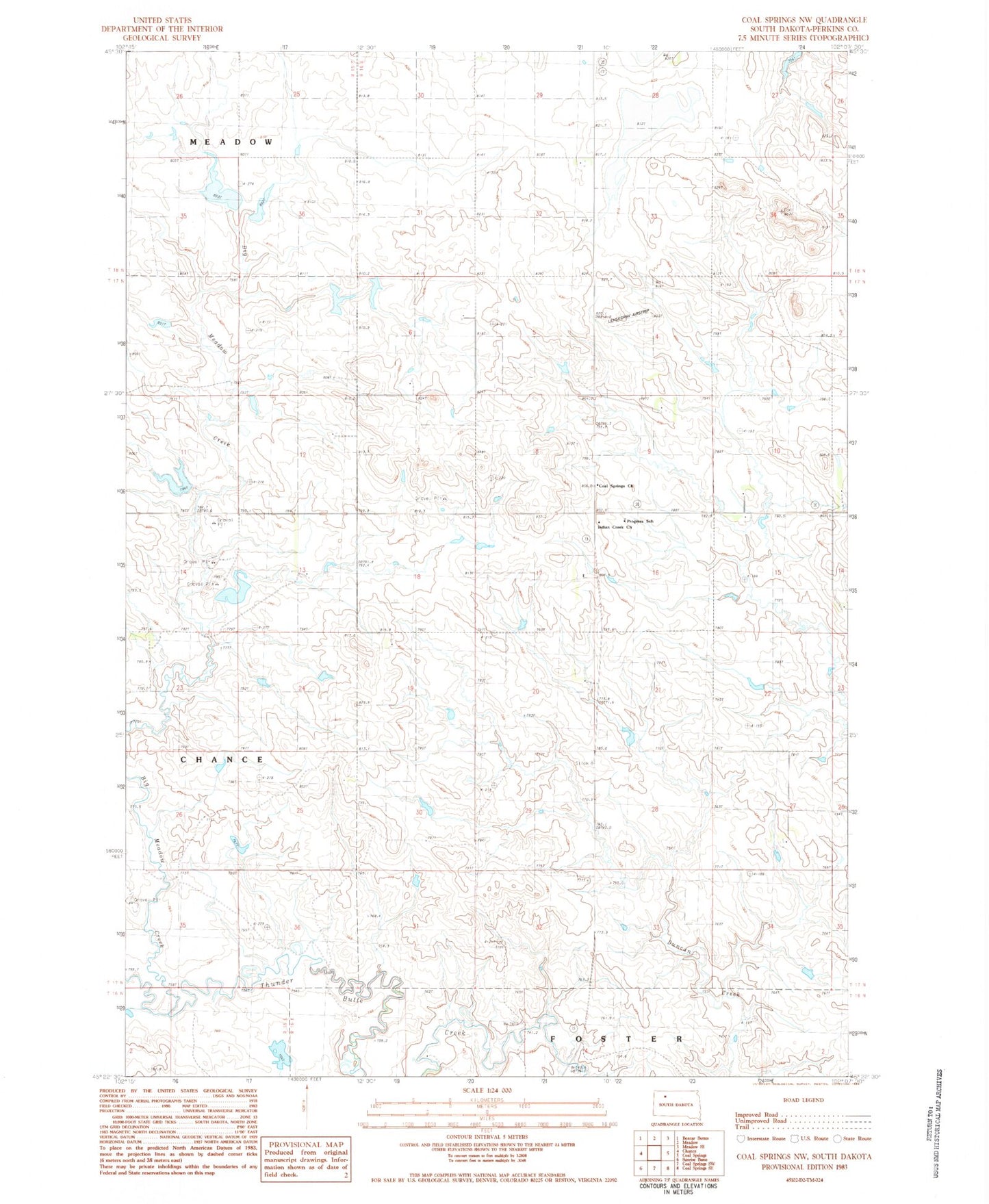 Classic USGS Coal Springs NW South Dakota 7.5'x7.5' Topo Map Image