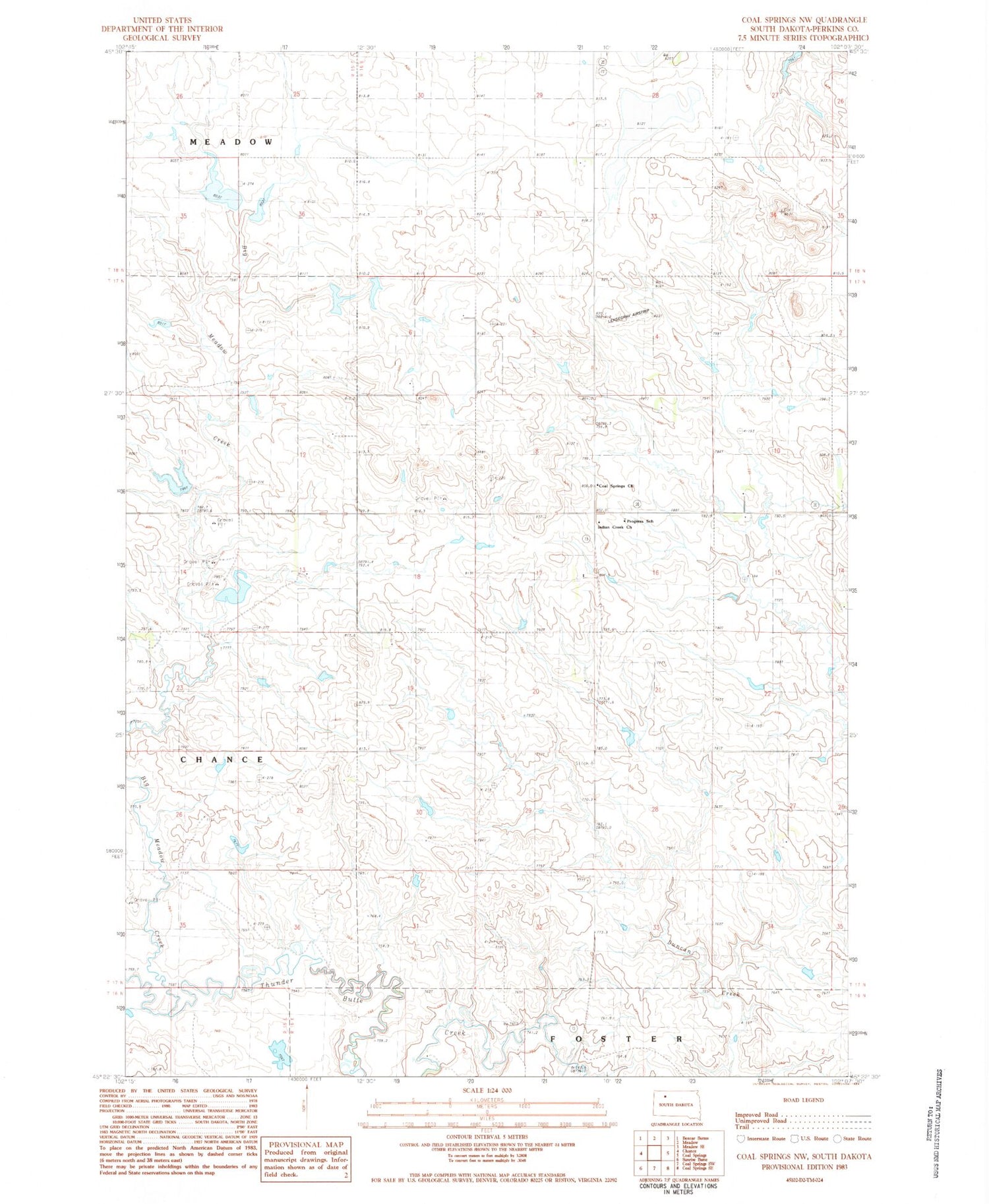 Classic USGS Coal Springs NW South Dakota 7.5'x7.5' Topo Map Image