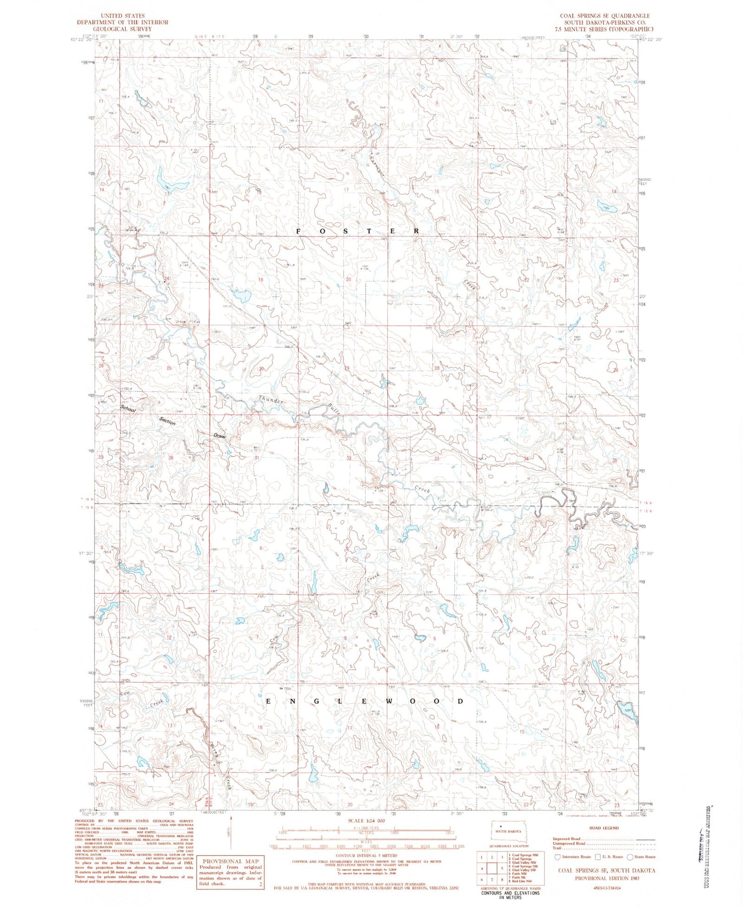 Classic USGS Coal Springs SE South Dakota 7.5'x7.5' Topo Map Image