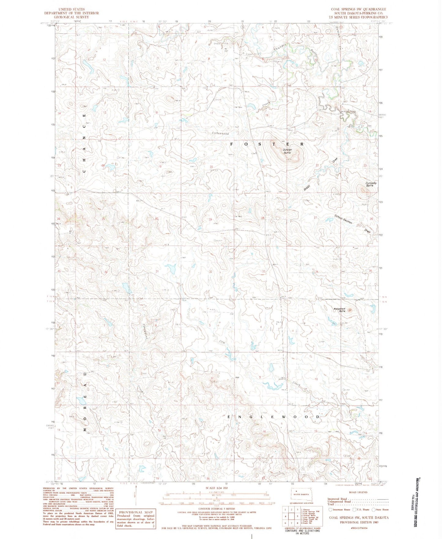 Classic USGS Coal Springs SW South Dakota 7.5'x7.5' Topo Map Image