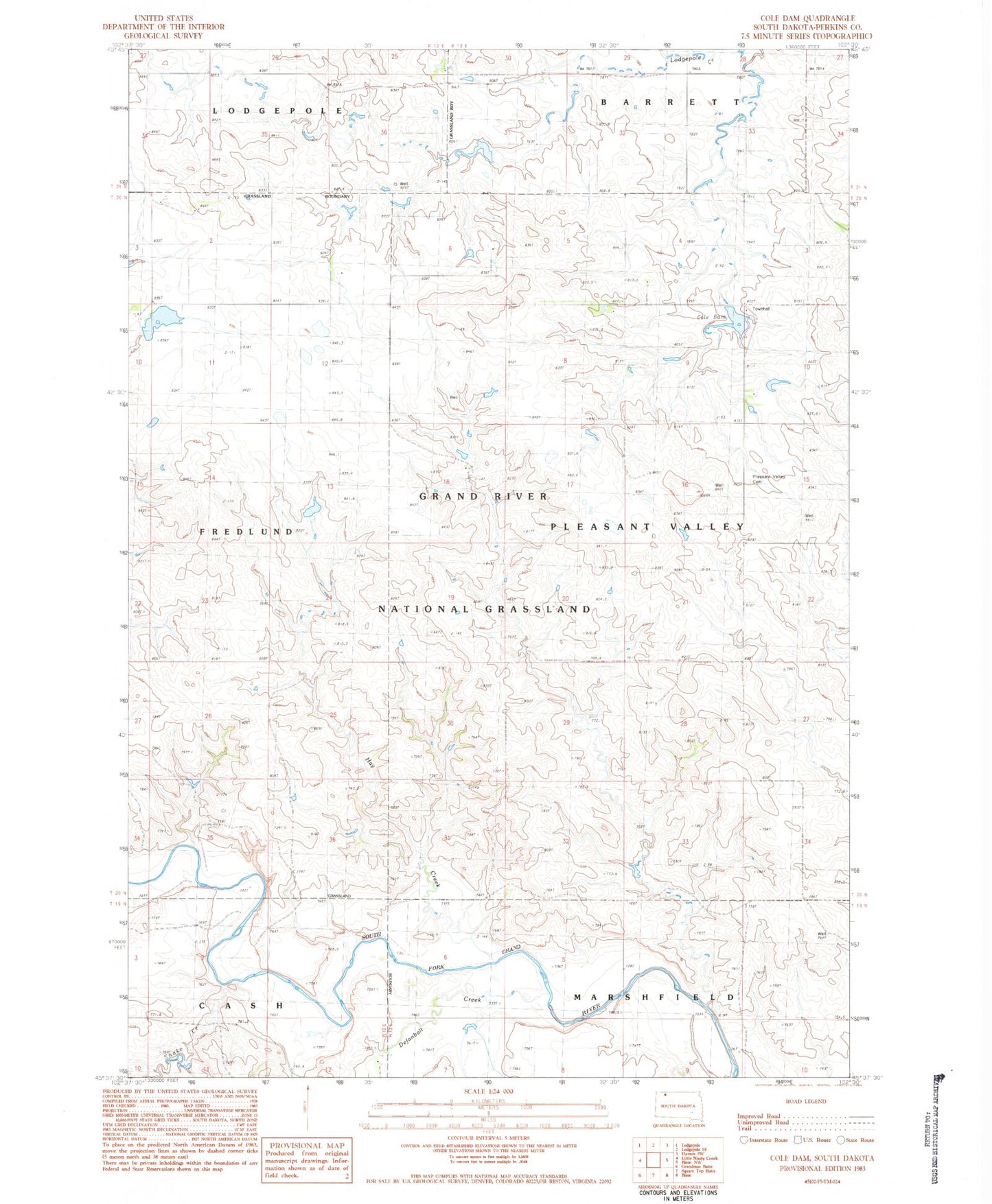 Classic USGS Cole Dam South Dakota 7.5'x7.5' Topo Map Image