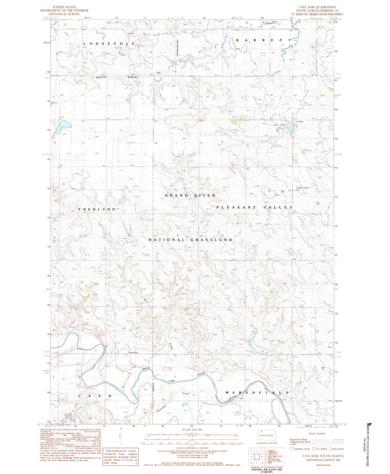 Classic USGS Cole Dam South Dakota 7.5'x7.5' Topo Map Image