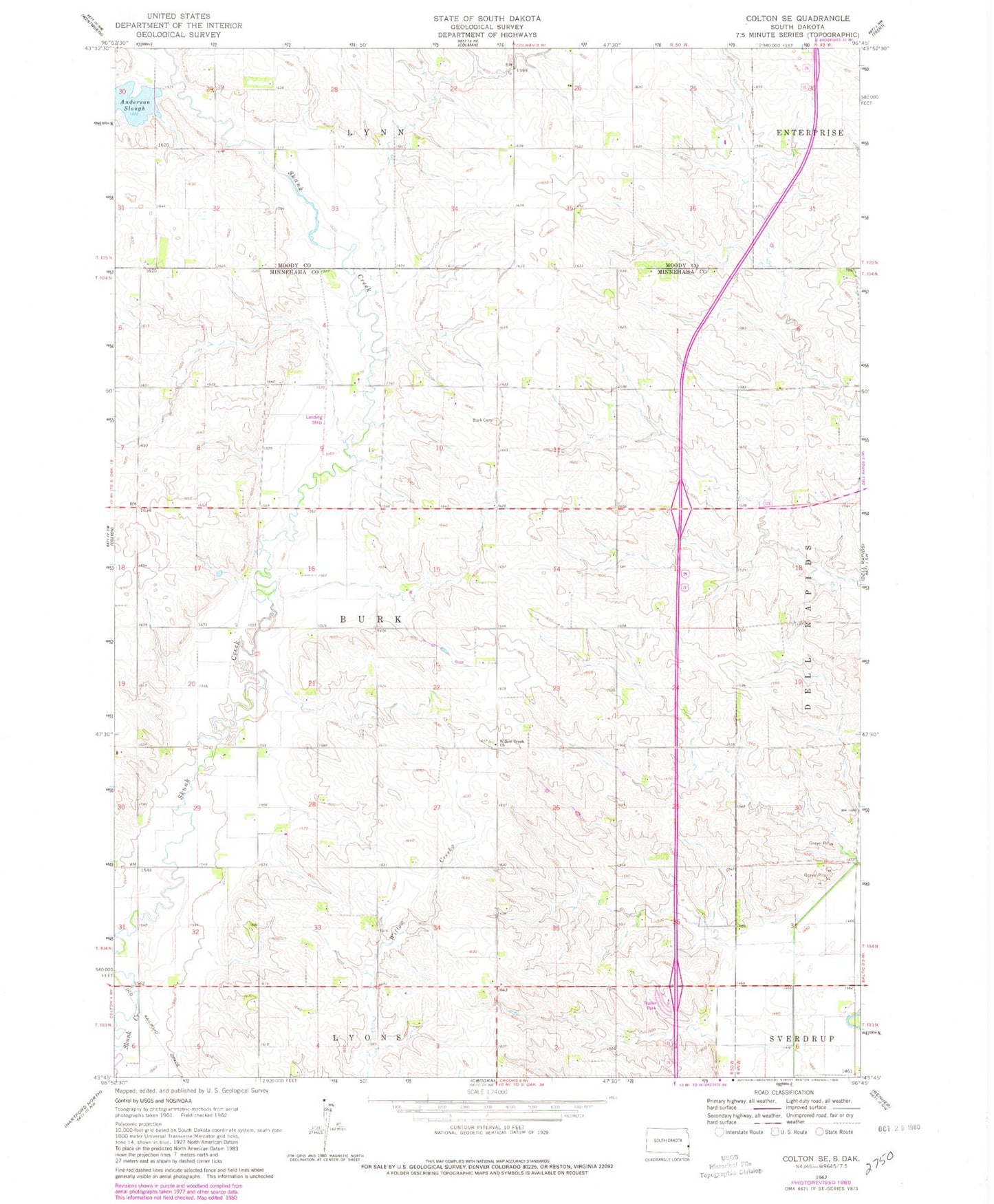 Classic USGS Colton SE South Dakota 7.5'x7.5' Topo Map Image