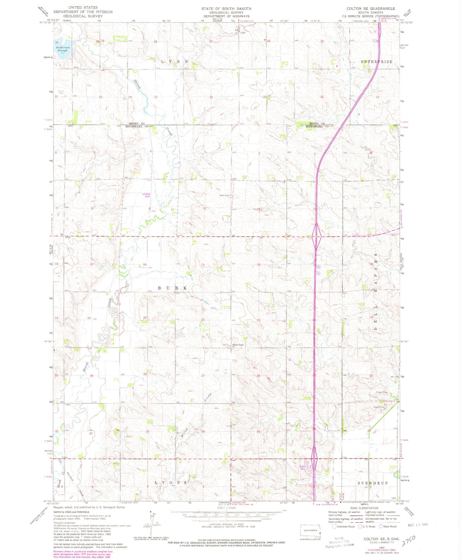 Classic USGS Colton SE South Dakota 7.5'x7.5' Topo Map Image
