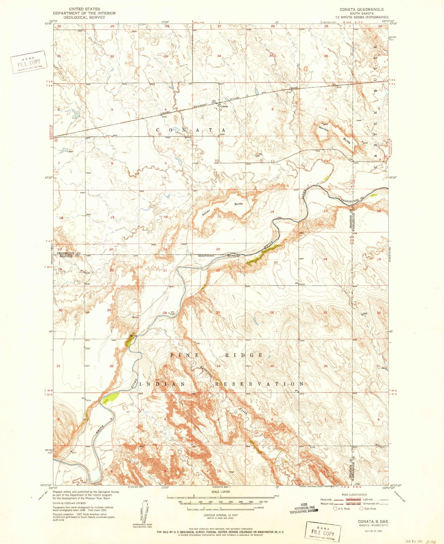 Classic USGS Conata South Dakota 7.5'x7.5' Topo Map Image