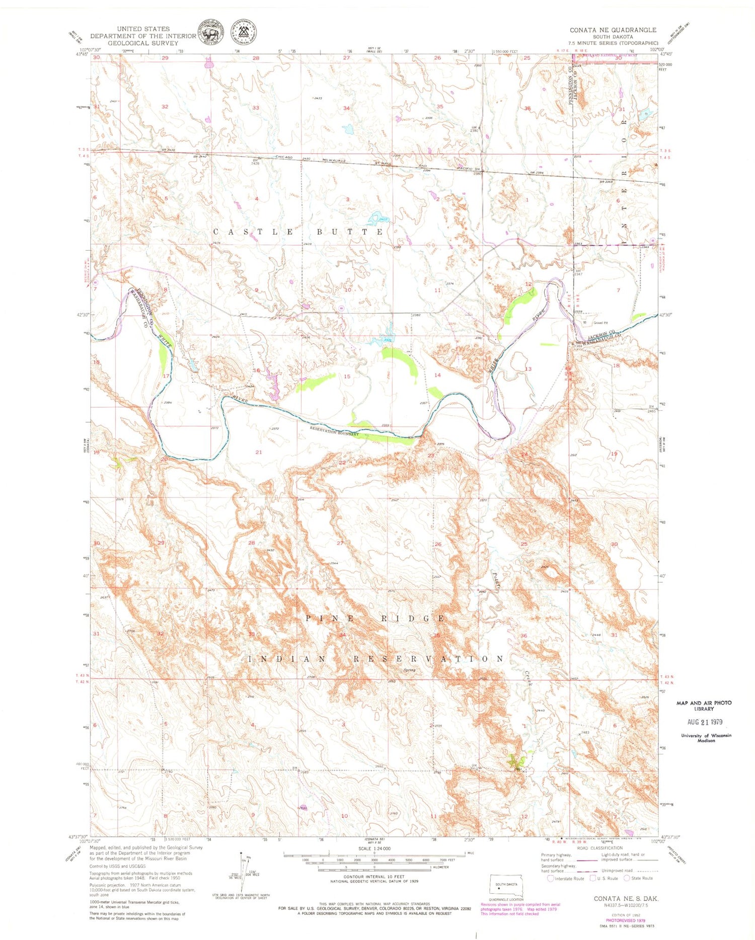 Classic USGS Conata NE South Dakota 7.5'x7.5' Topo Map Image