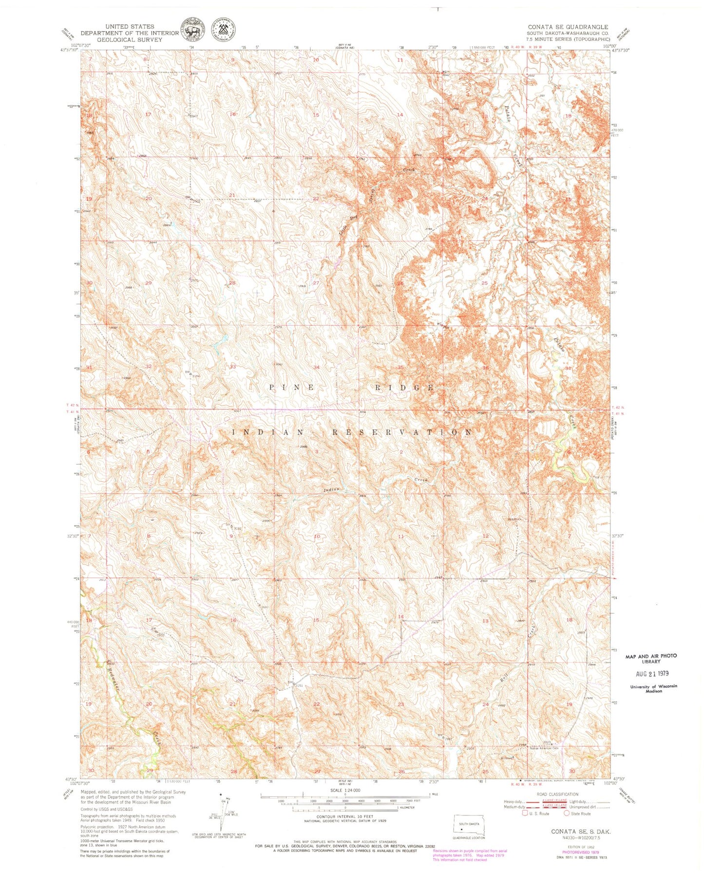 Classic USGS Conata SE South Dakota 7.5'x7.5' Topo Map Image