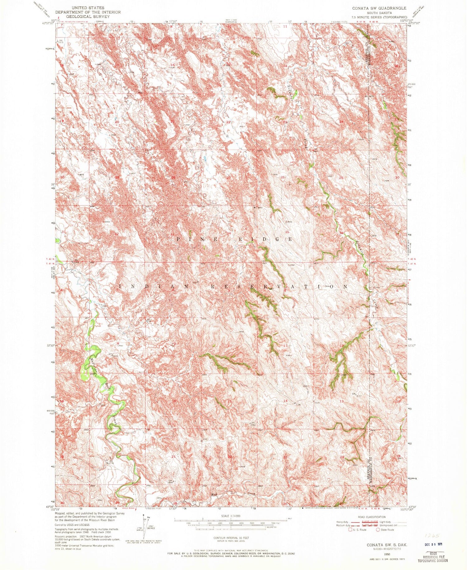Classic USGS Conata SW South Dakota 7.5'x7.5' Topo Map Image