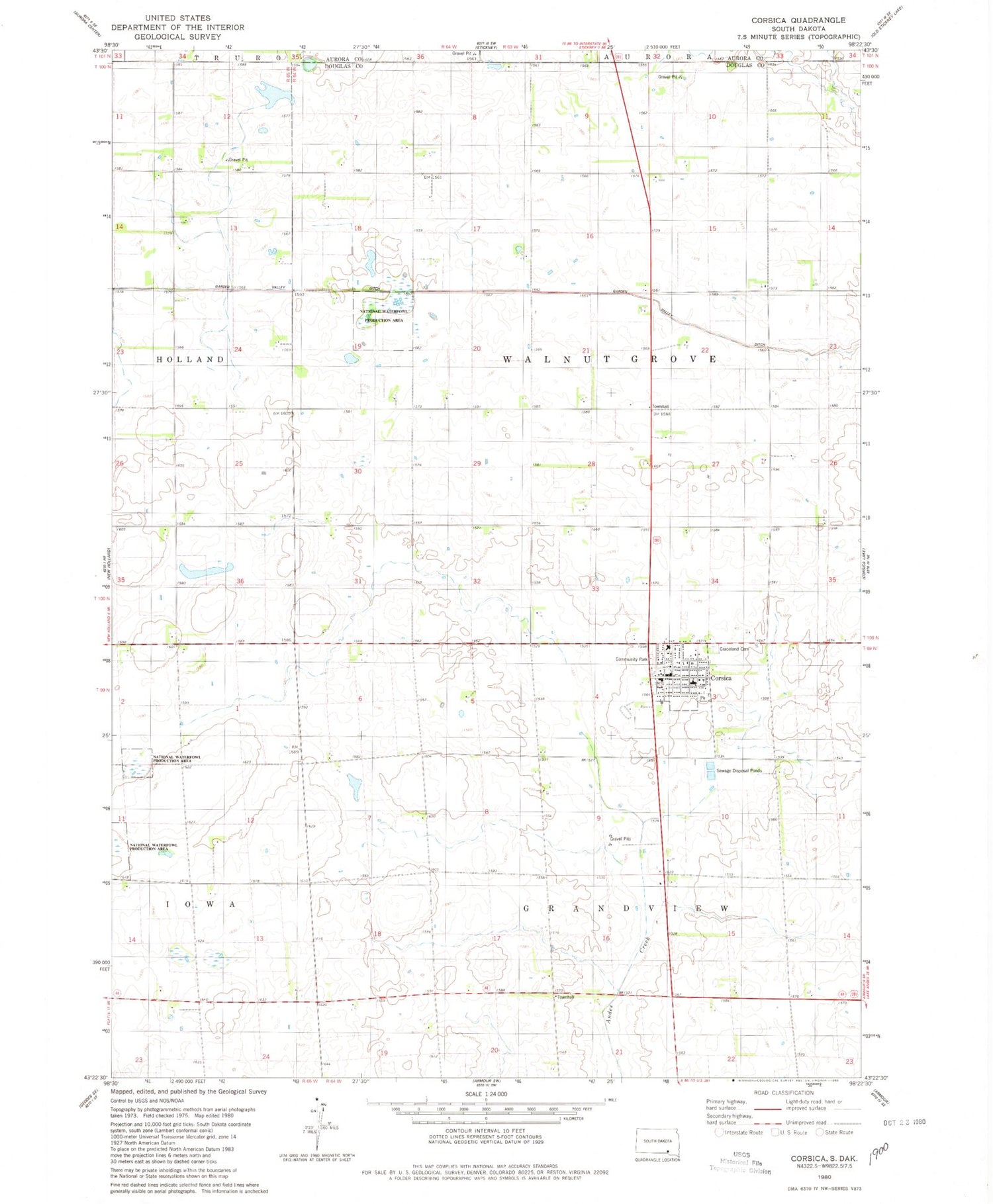 Classic USGS Corsica South Dakota 7.5'x7.5' Topo Map Image