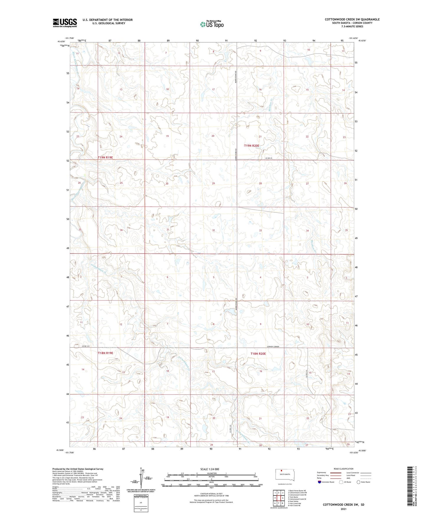 Cottonwood Creek SW South Dakota US Topo Map Image