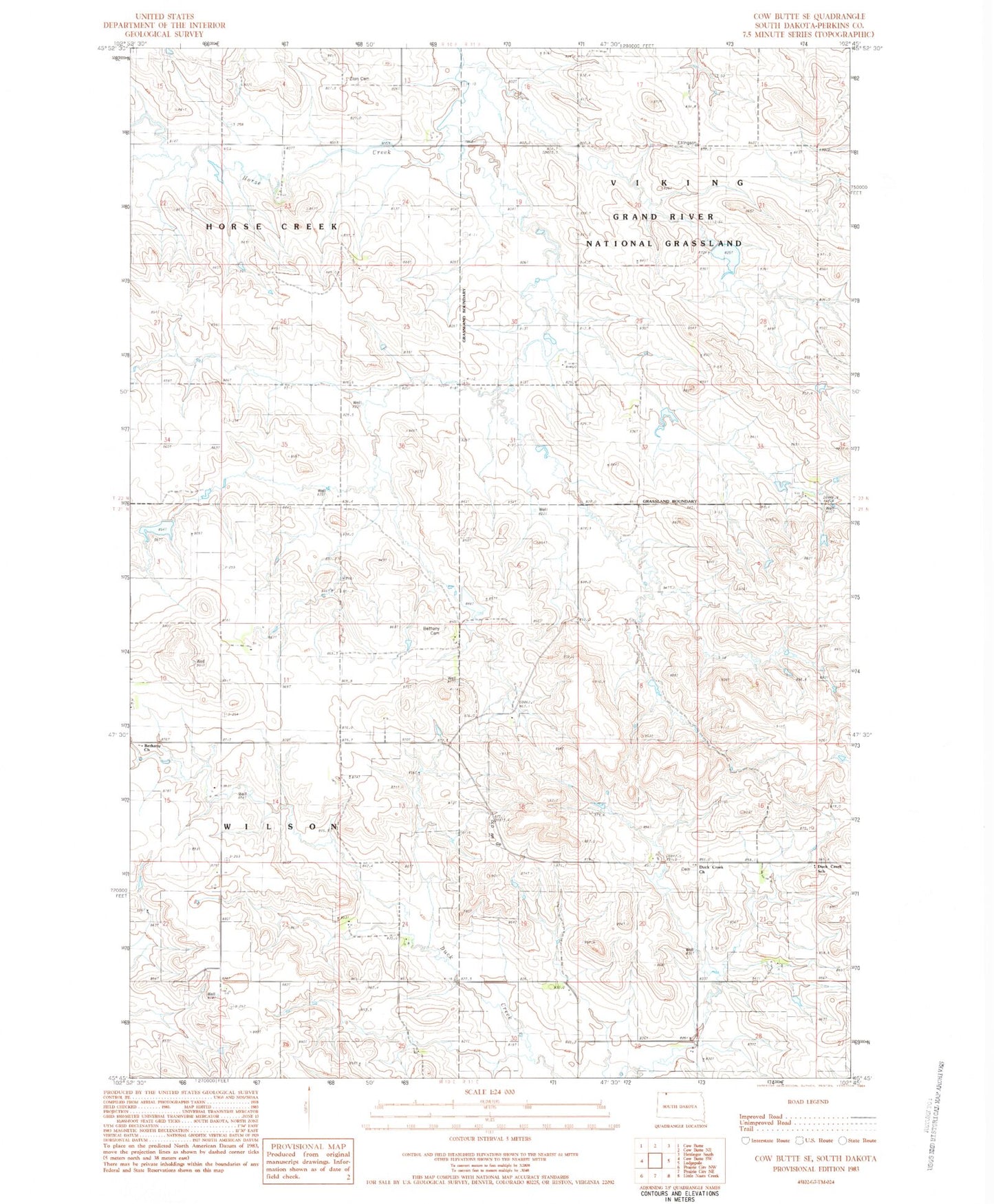 Classic USGS Cow Butte SE South Dakota 7.5'x7.5' Topo Map Image