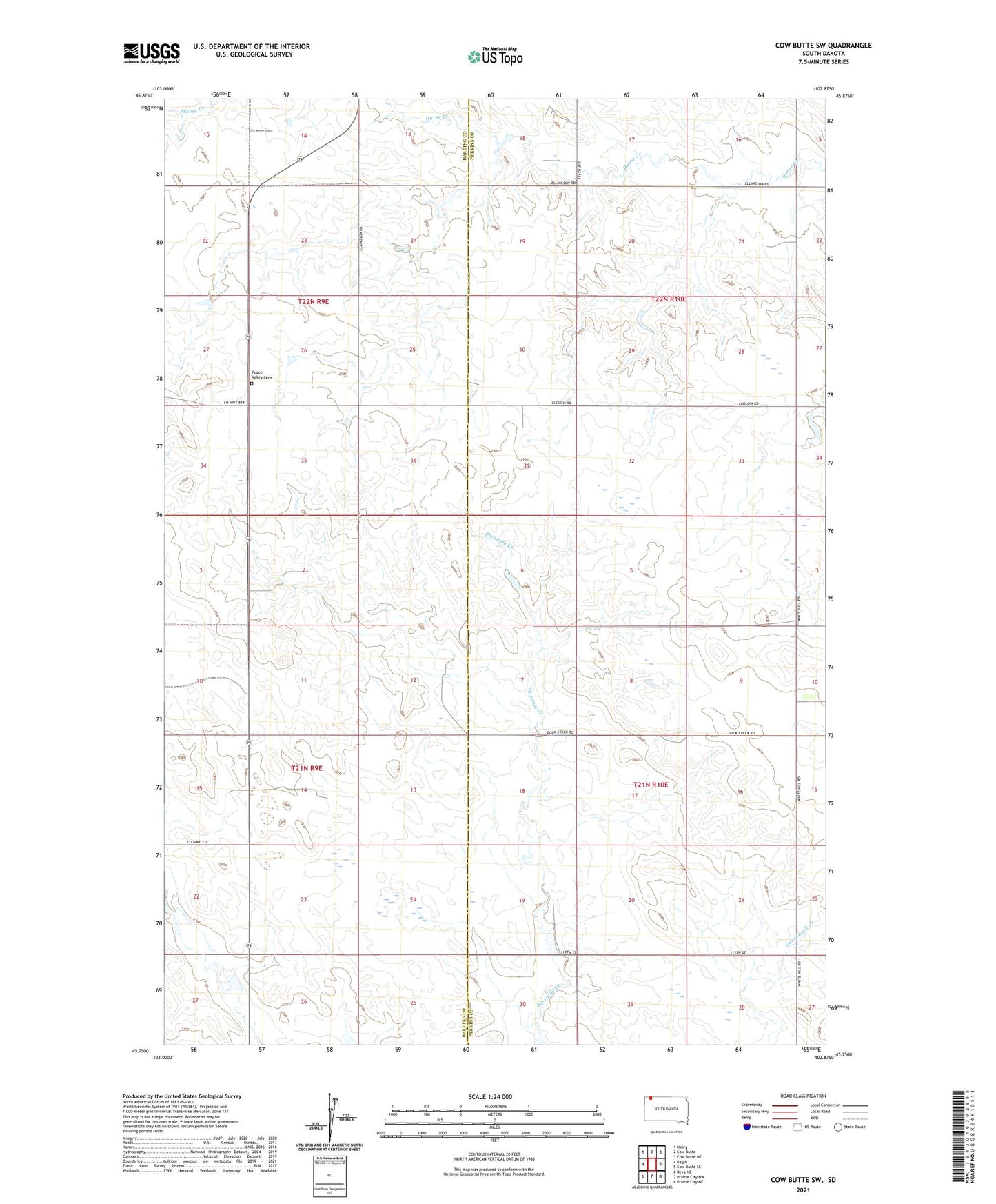 Cow Butte SW South Dakota US Topo Map Image