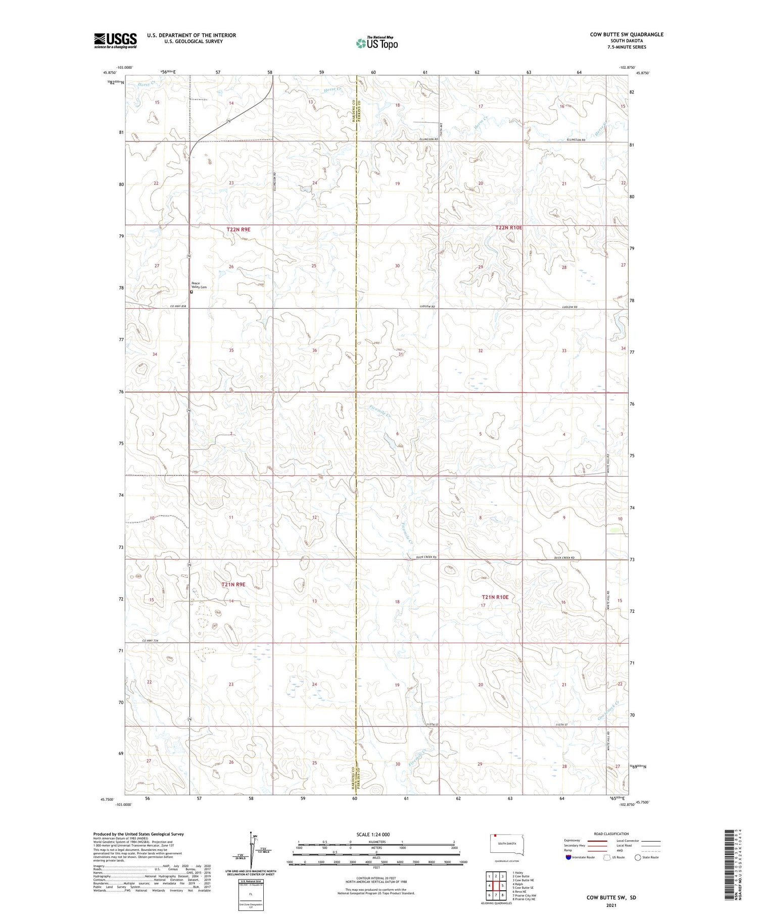 Cow Butte SW South Dakota US Topo Map Image
