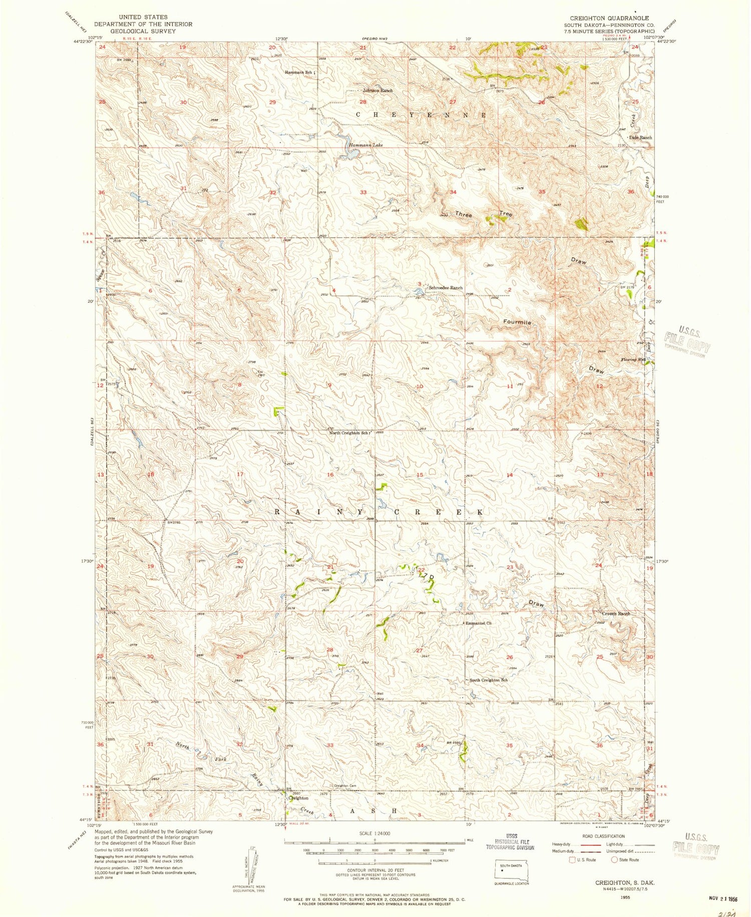 Classic USGS Creighton South Dakota 7.5'x7.5' Topo Map Image