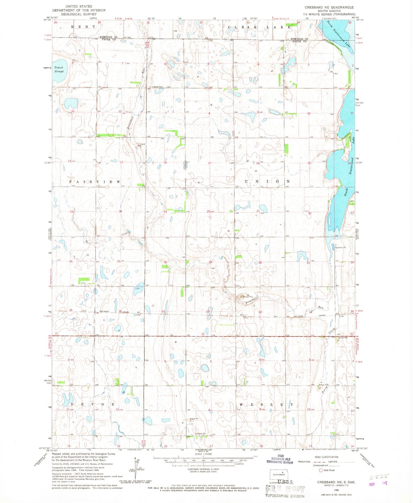 Classic USGS Cresbard NE South Dakota 7.5'x7.5' Topo Map Image