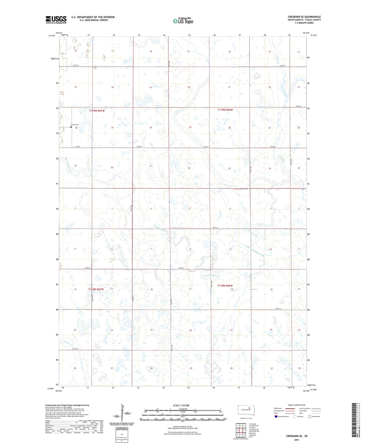 Cresbard SE South Dakota US Topo Map Image
