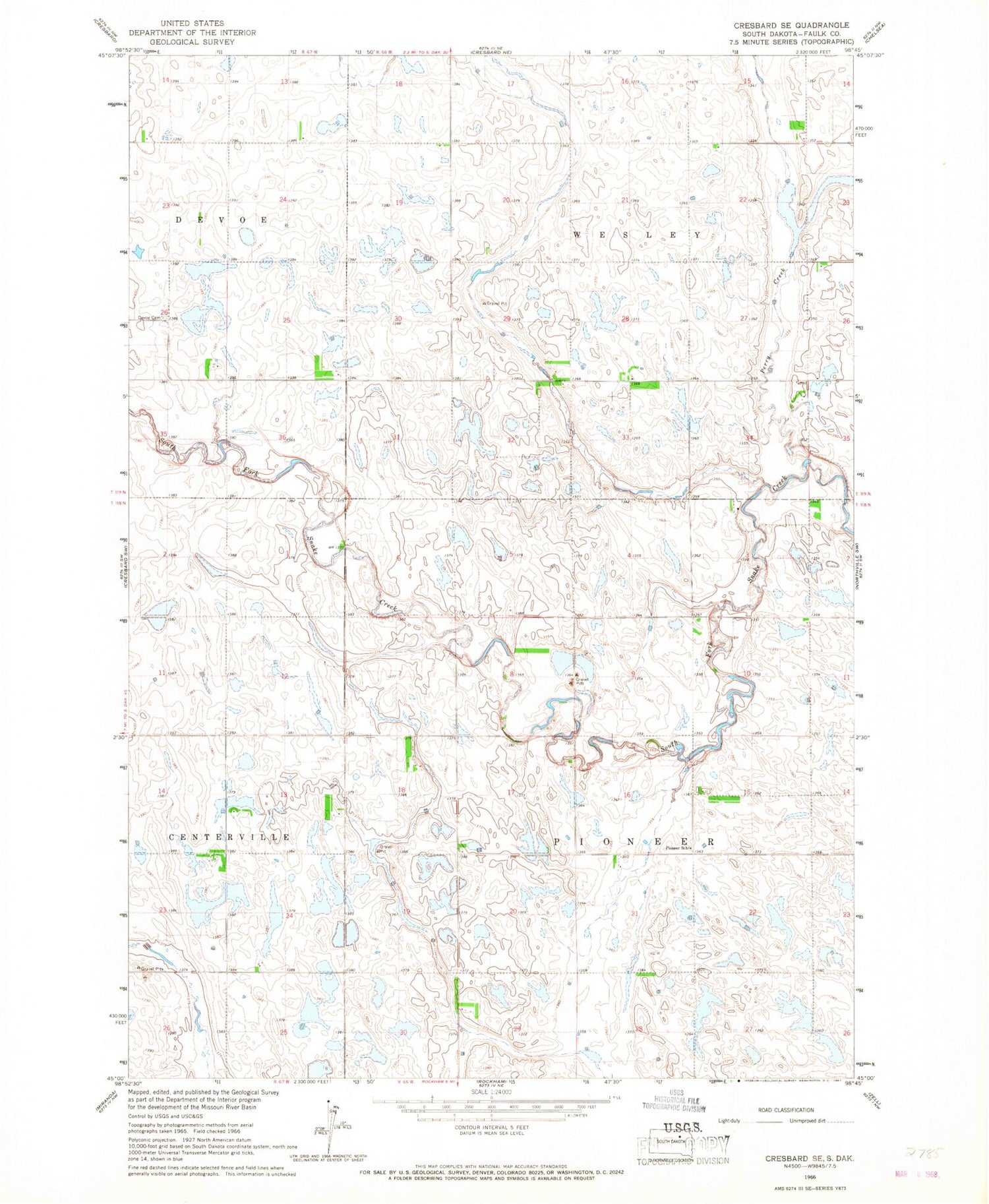 Classic USGS Cresbard SE South Dakota 7.5'x7.5' Topo Map Image