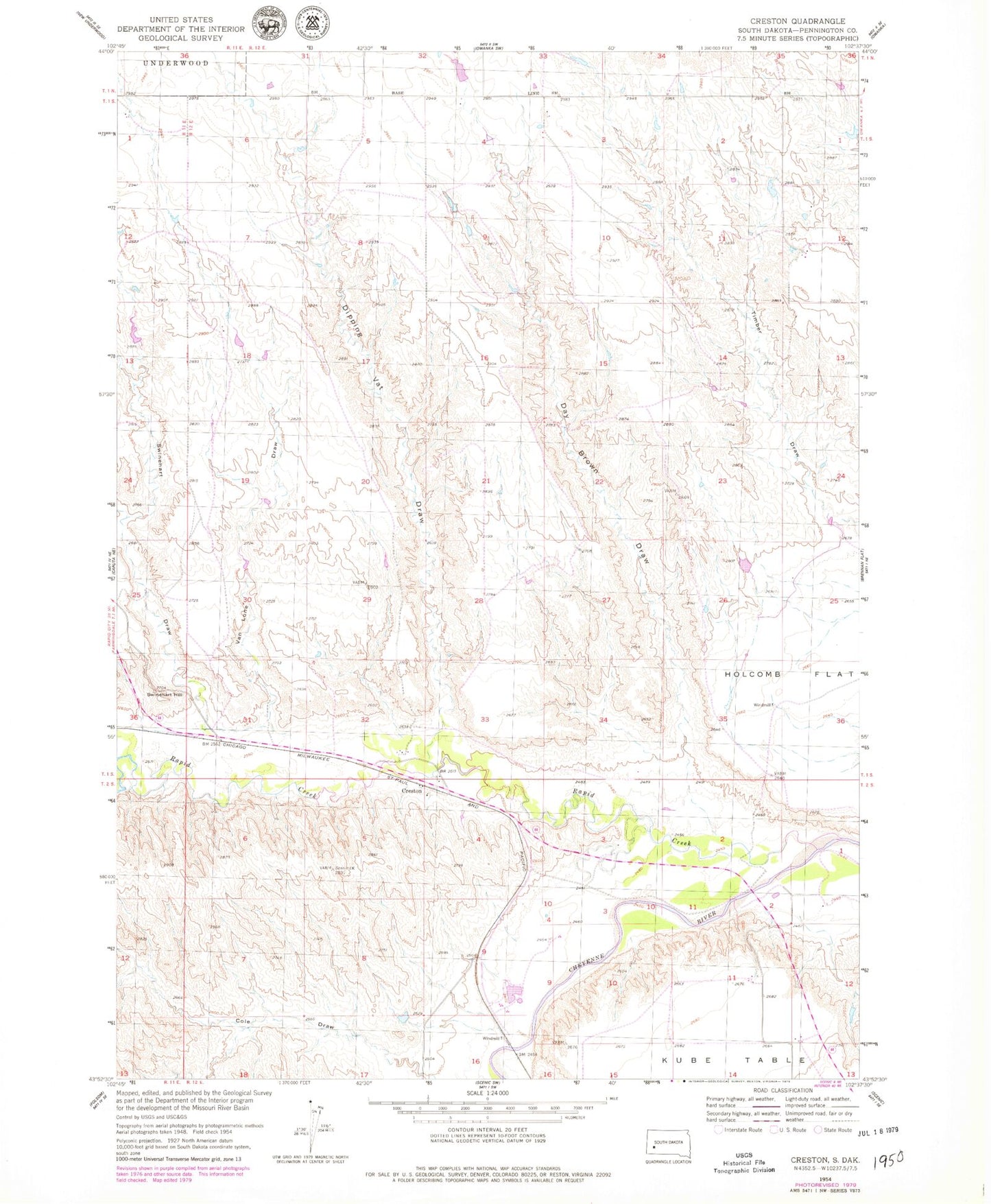 Classic USGS Creston South Dakota 7.5'x7.5' Topo Map Image