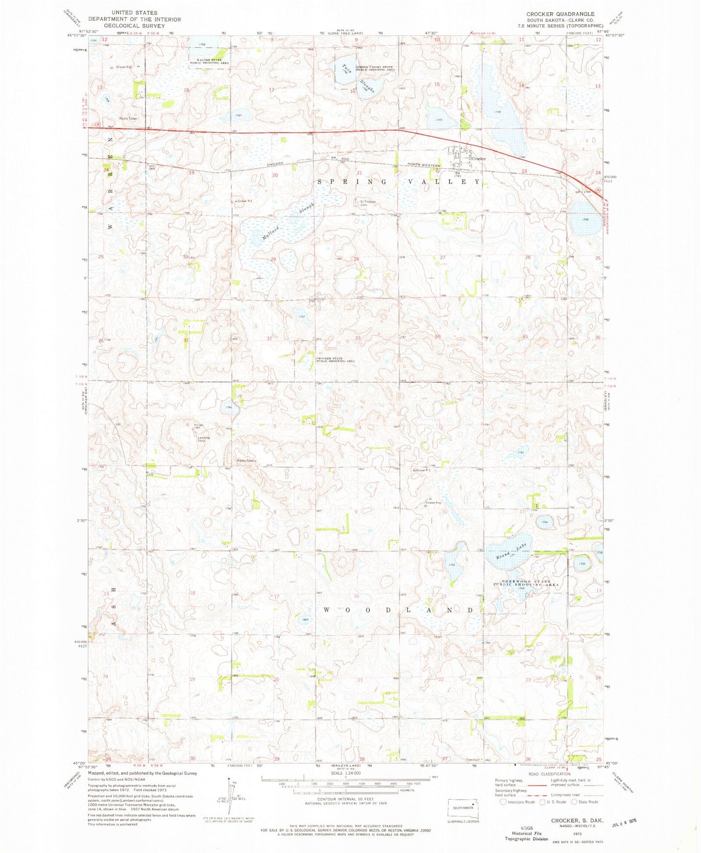 Classic USGS Crocker South Dakota 7.5'x7.5' Topo Map Image