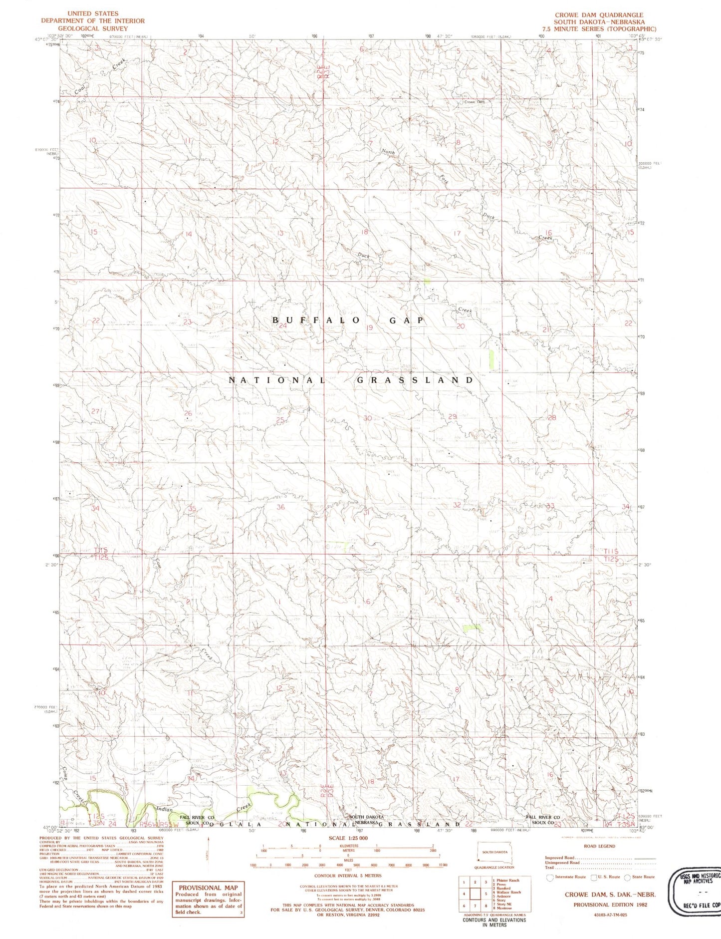 Classic USGS Crowe Dam South Dakota 7.5'x7.5' Topo Map Image
