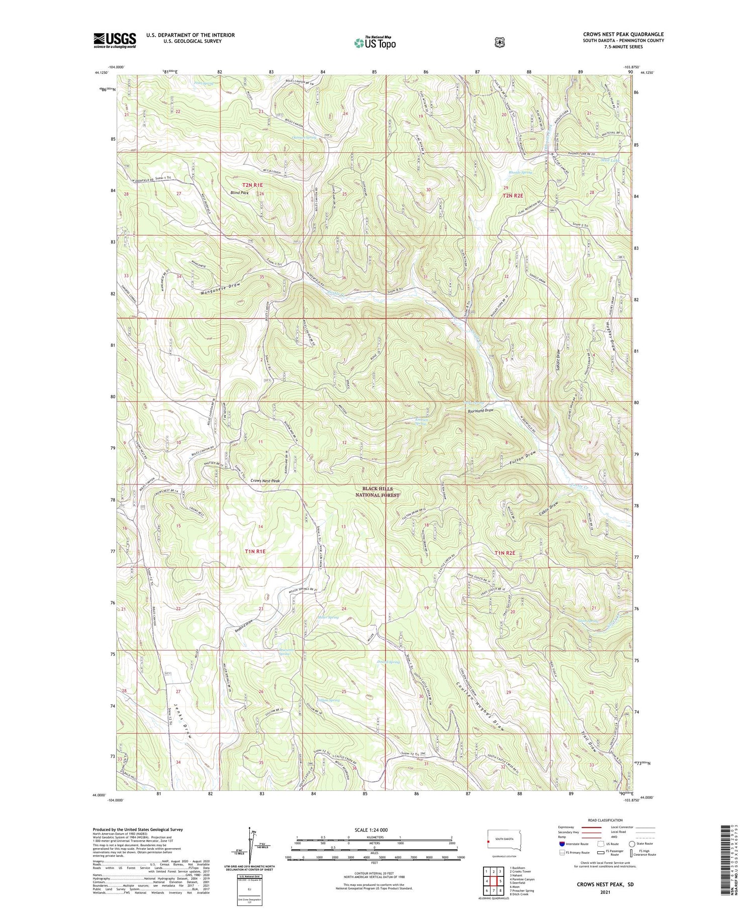 Crows Nest Peak South Dakota US Topo Map Image