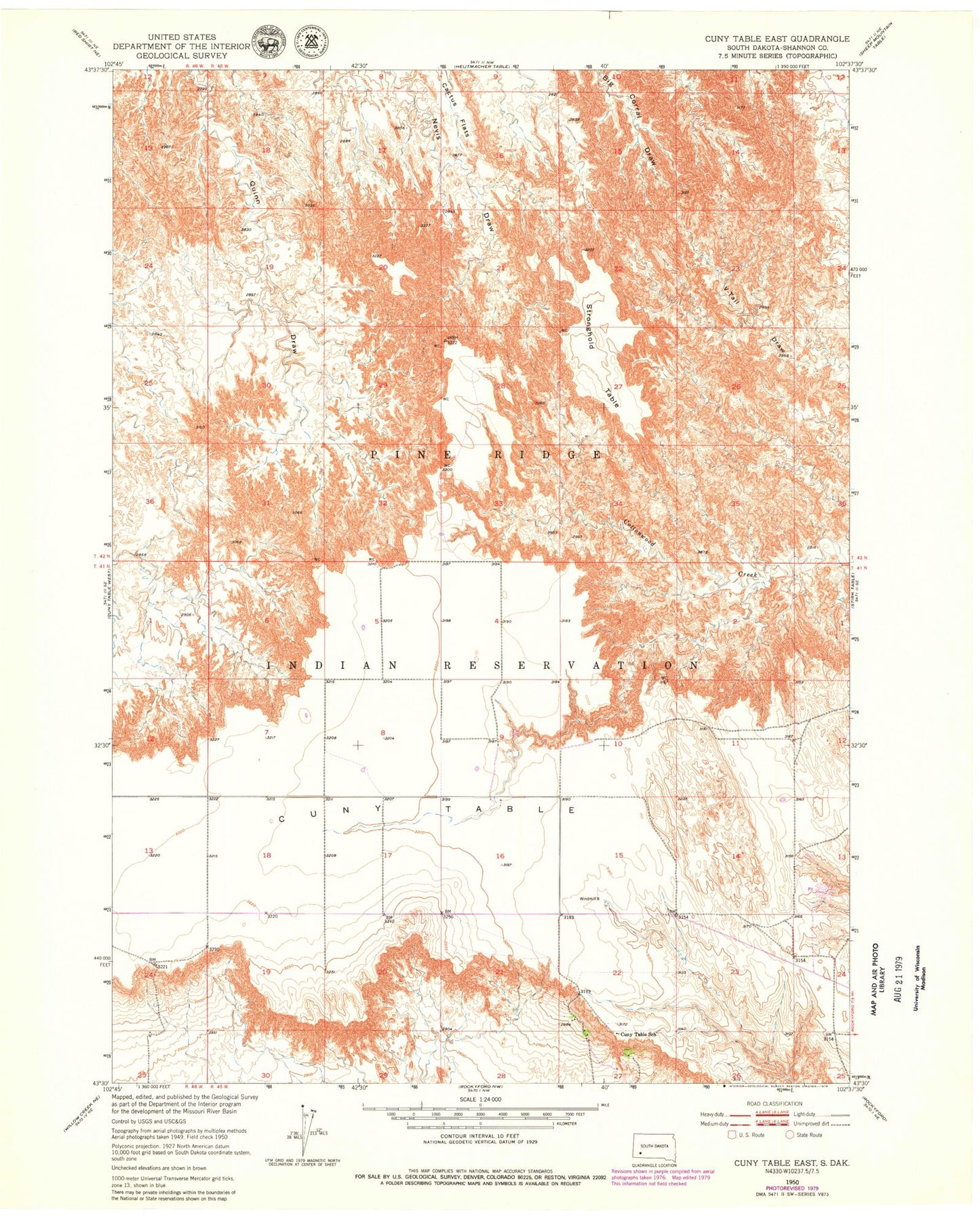 Classic USGS Cuny Table East South Dakota 7.5'x7.5' Topo Map Image