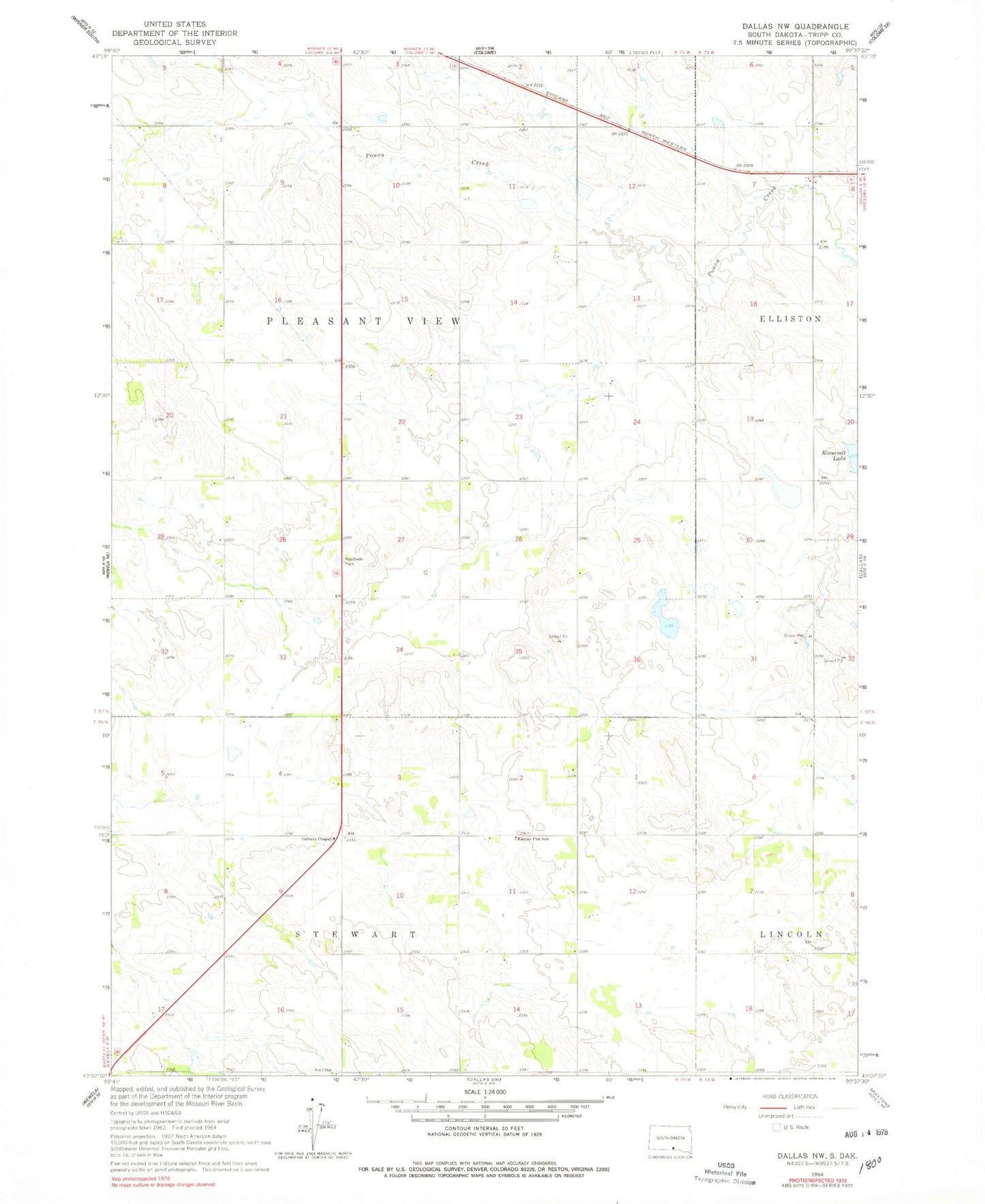 Classic USGS Dallas NW South Dakota 7.5'x7.5' Topo Map Image