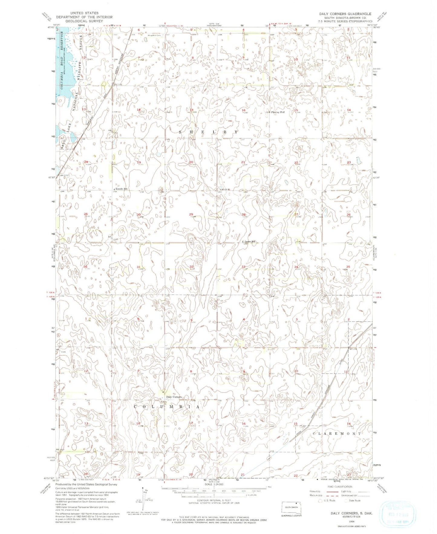 Classic USGS Daly Corners South Dakota 7.5'x7.5' Topo Map Image