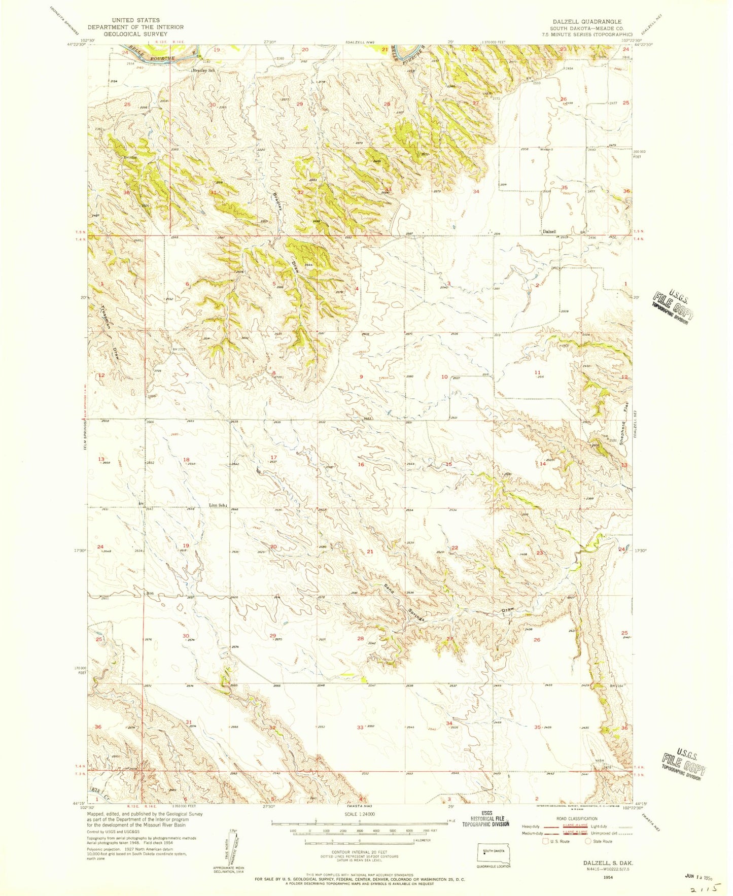 Classic USGS Dalzell South Dakota 7.5'x7.5' Topo Map Image