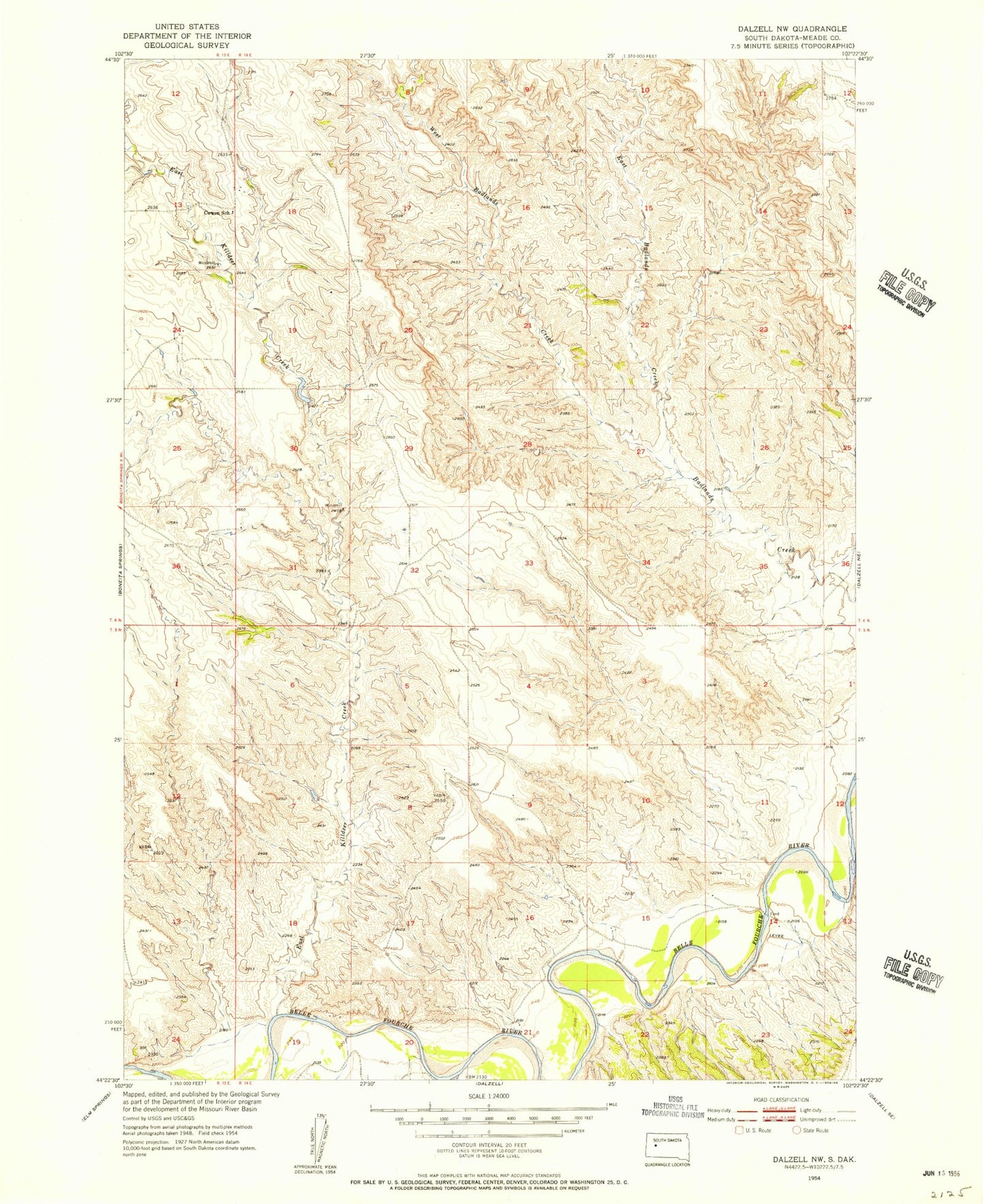Classic USGS Dalzell NW South Dakota 7.5'x7.5' Topo Map Image