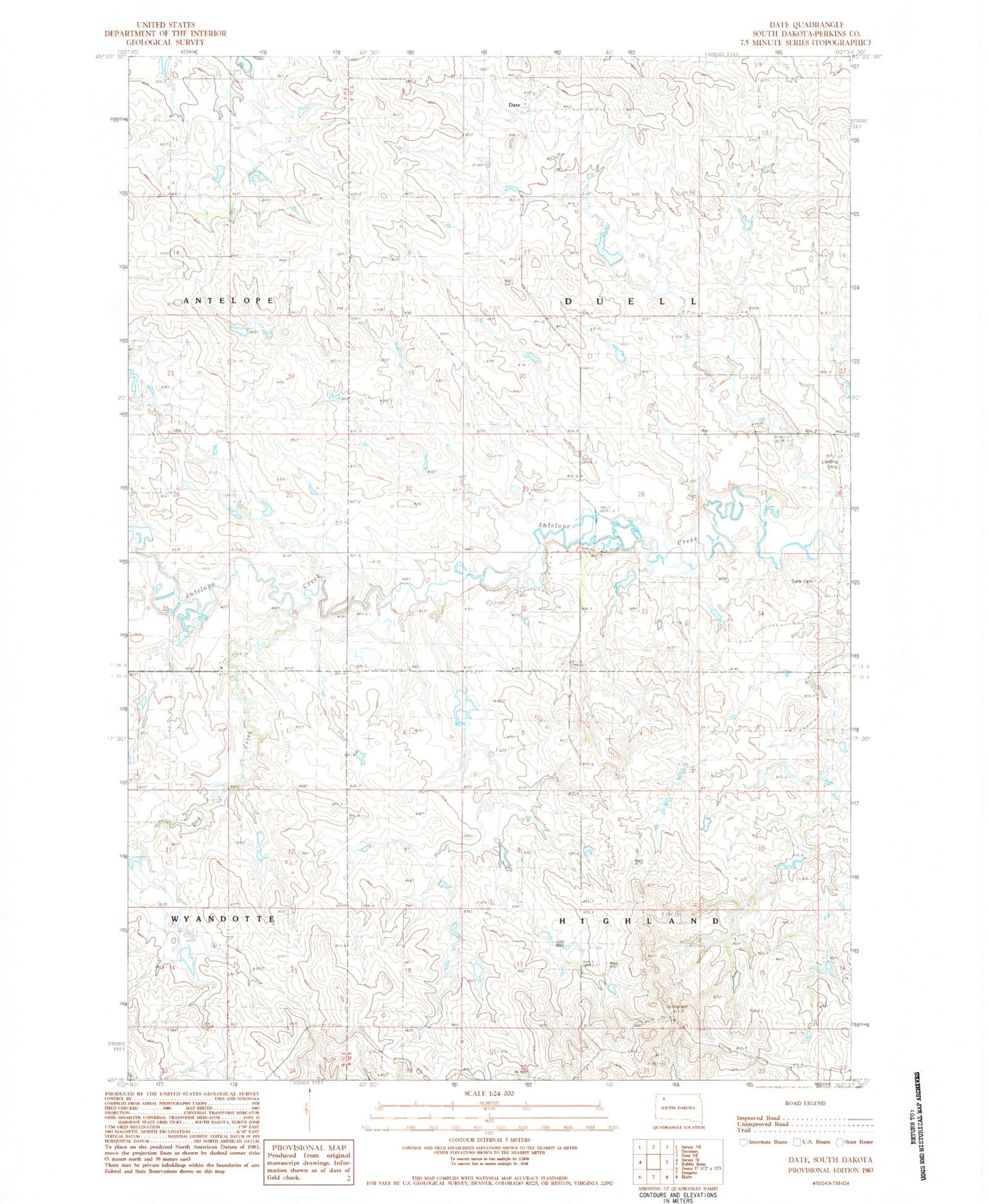 Classic USGS Date South Dakota 7.5'x7.5' Topo Map Image