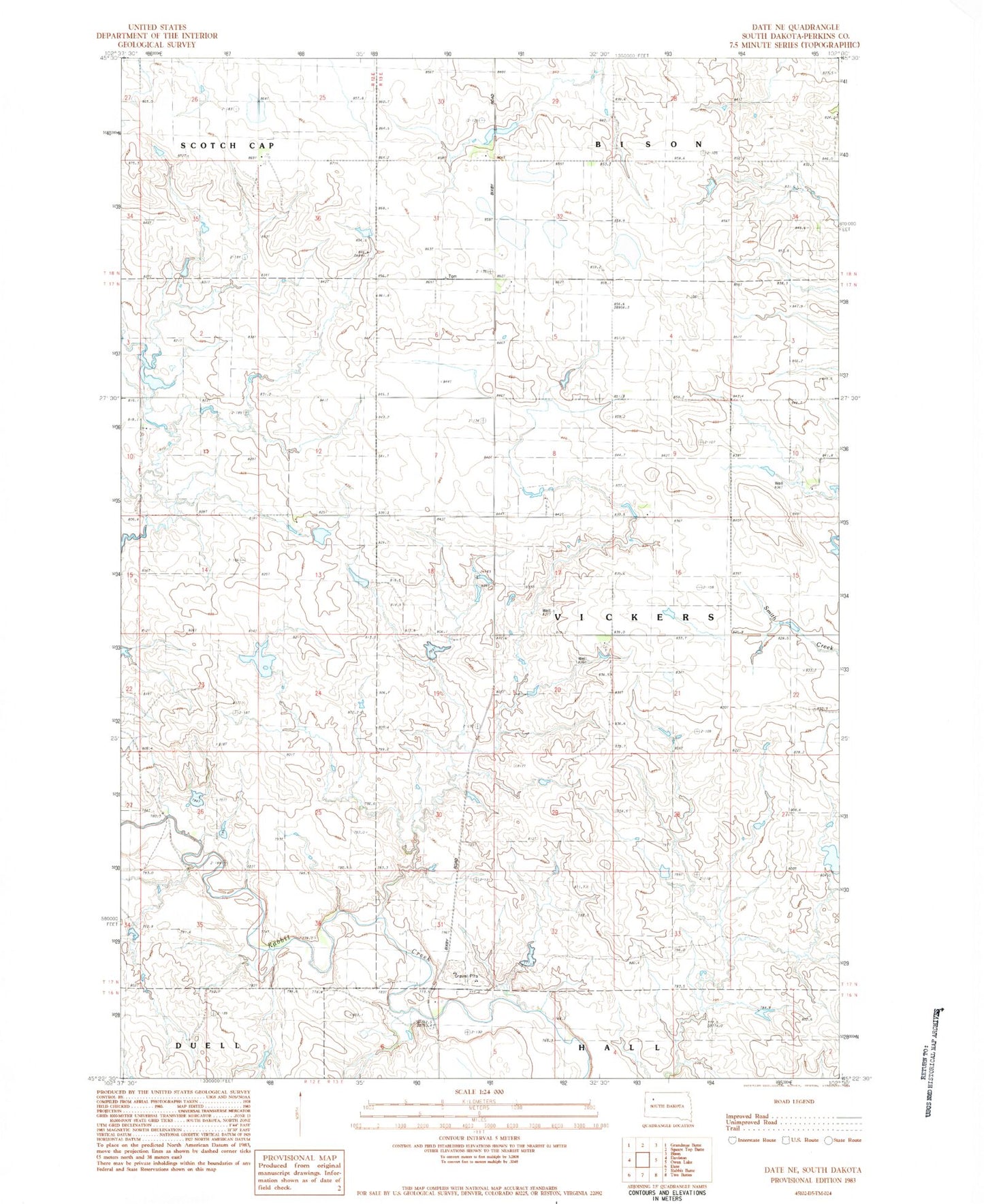 Classic USGS Date NE South Dakota 7.5'x7.5' Topo Map Image