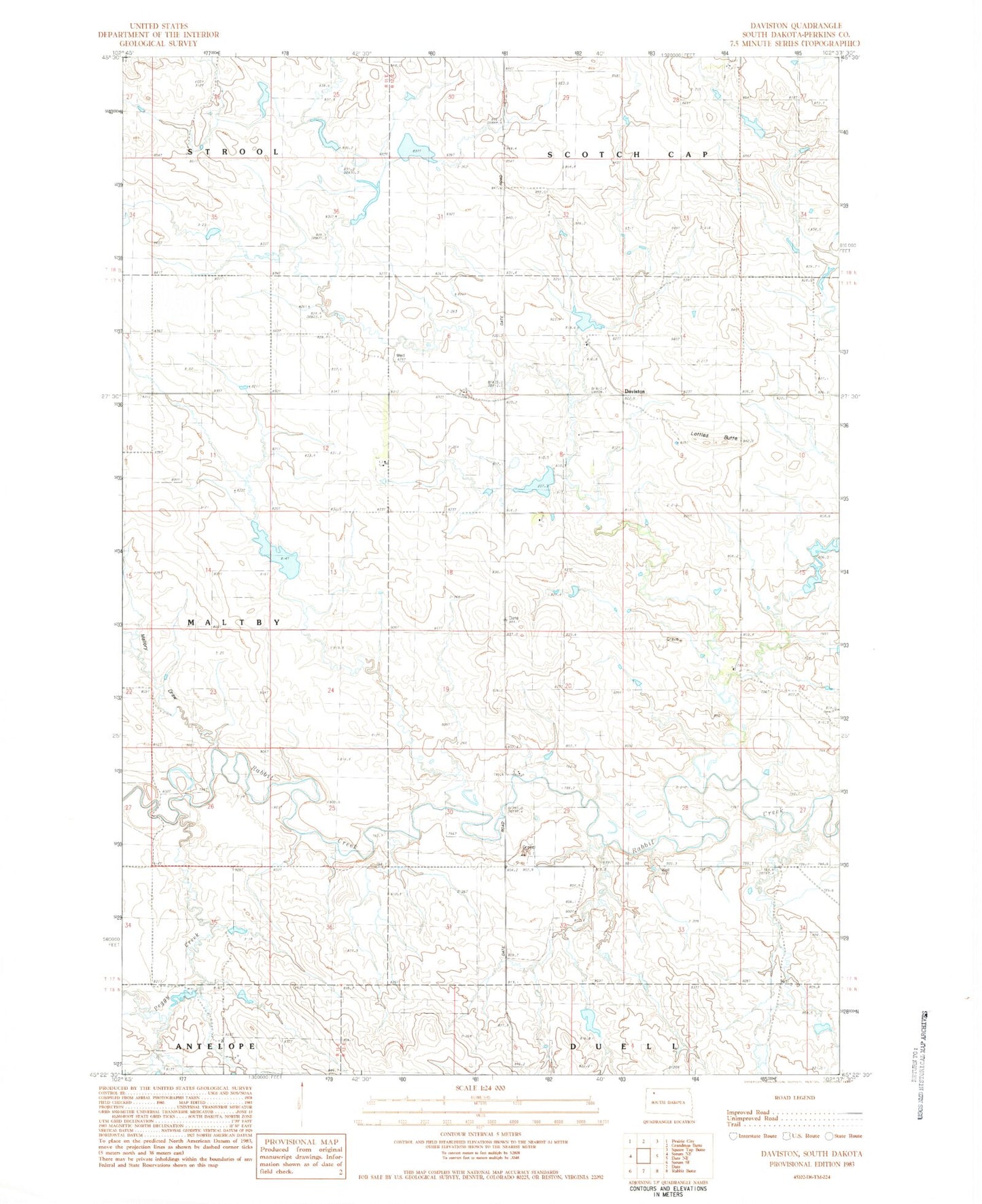Classic USGS Daviston South Dakota 7.5'x7.5' Topo Map Image