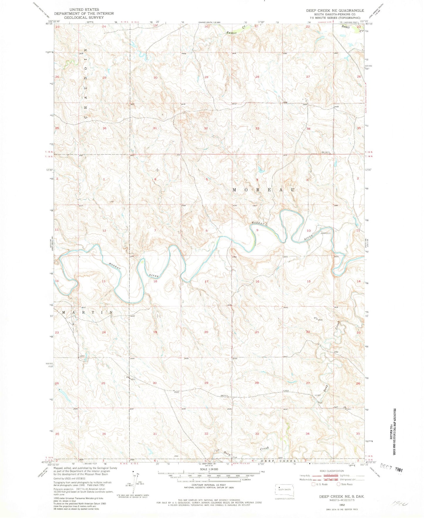Classic USGS Deep Creek NE South Dakota 7.5'x7.5' Topo Map Image