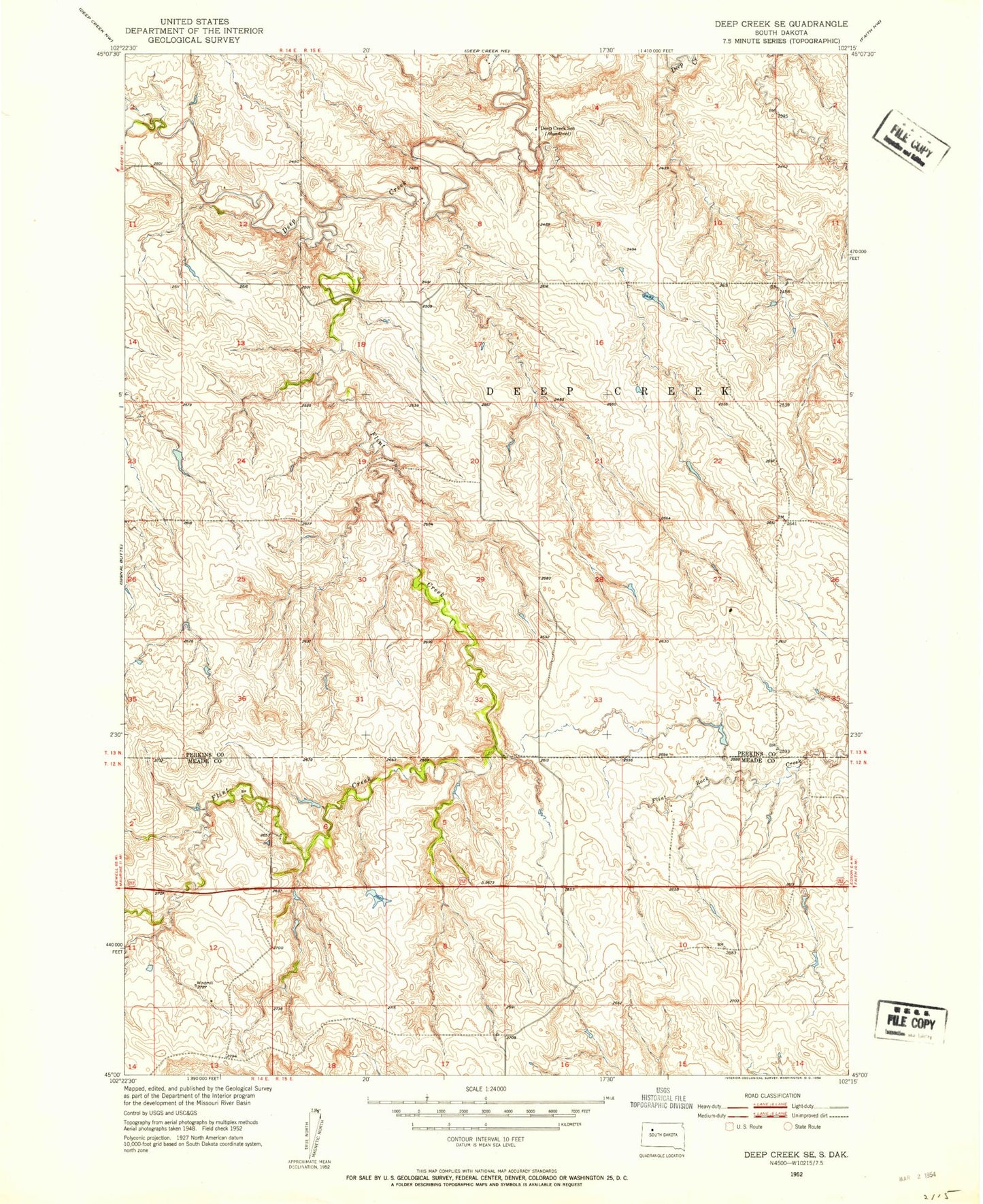 Classic USGS Deep Creek SE South Dakota 7.5'x7.5' Topo Map Image