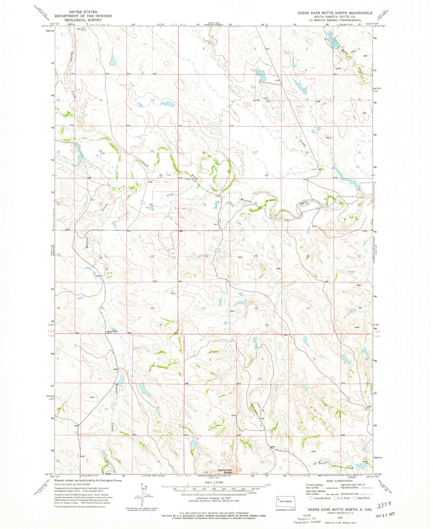 Classic USGS Deers Ears Butte North South Dakota 7.5'x7.5' Topo Map Image