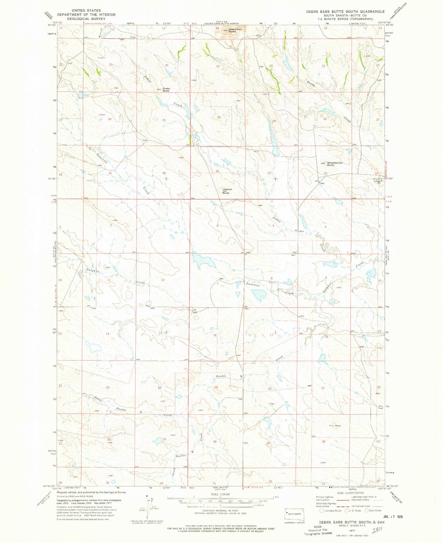 Classic USGS Deers Ears Butte South South Dakota 7.5'x7.5' Topo Map Image