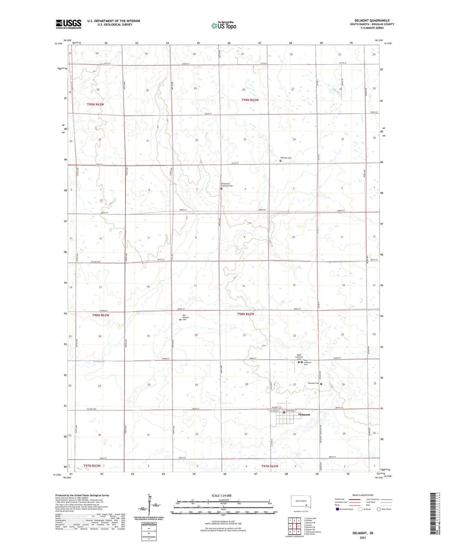 Delmont South Dakota US Topo Map Image