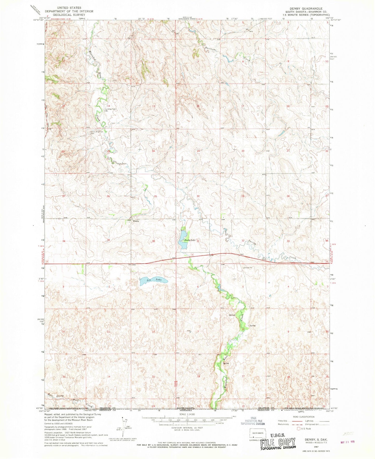 Classic USGS Denby South Dakota 7.5'x7.5' Topo Map Image