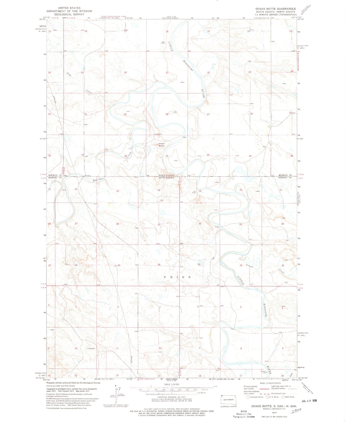 Classic USGS Doaks Butte North Dakota 7.5'x7.5' Topo Map Image