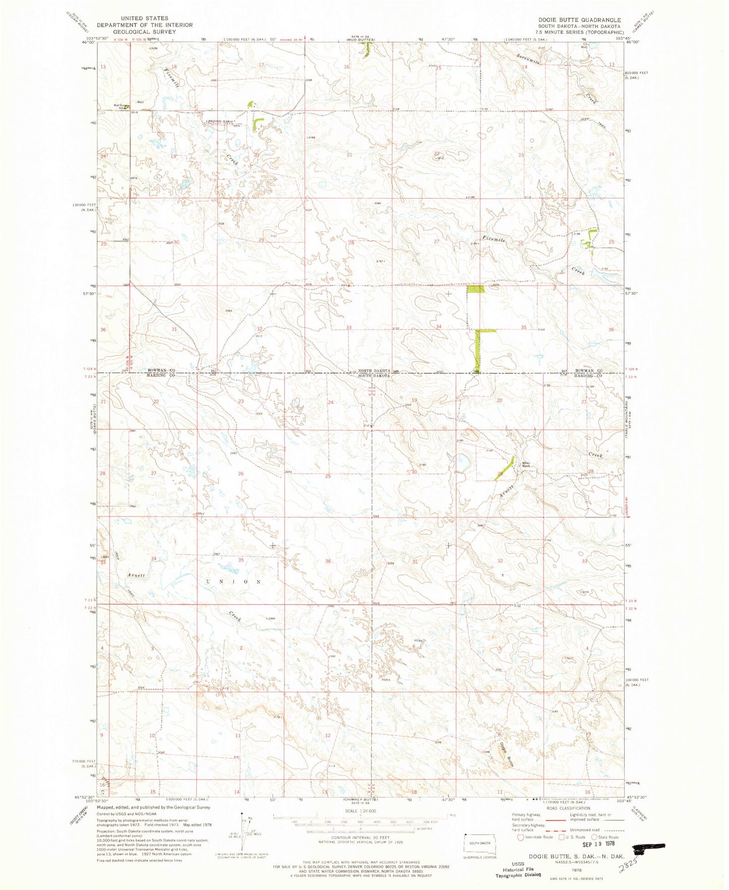 Classic USGS Dogie Butte South Dakota 7.5'x7.5' Topo Map Image