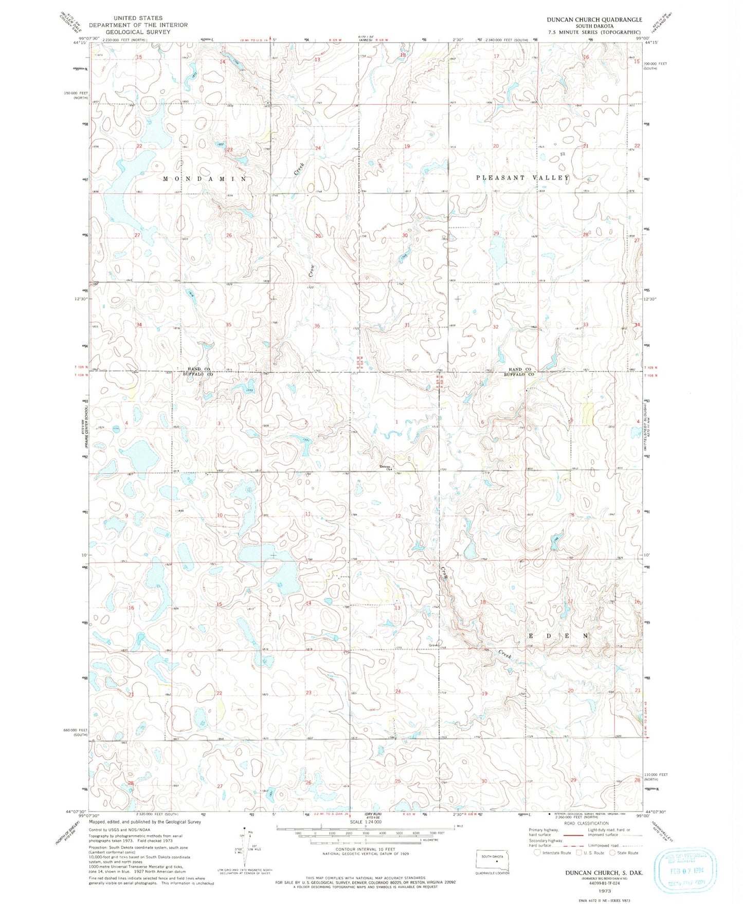 Classic USGS Duncan Church South Dakota 7.5'x7.5' Topo Map Image