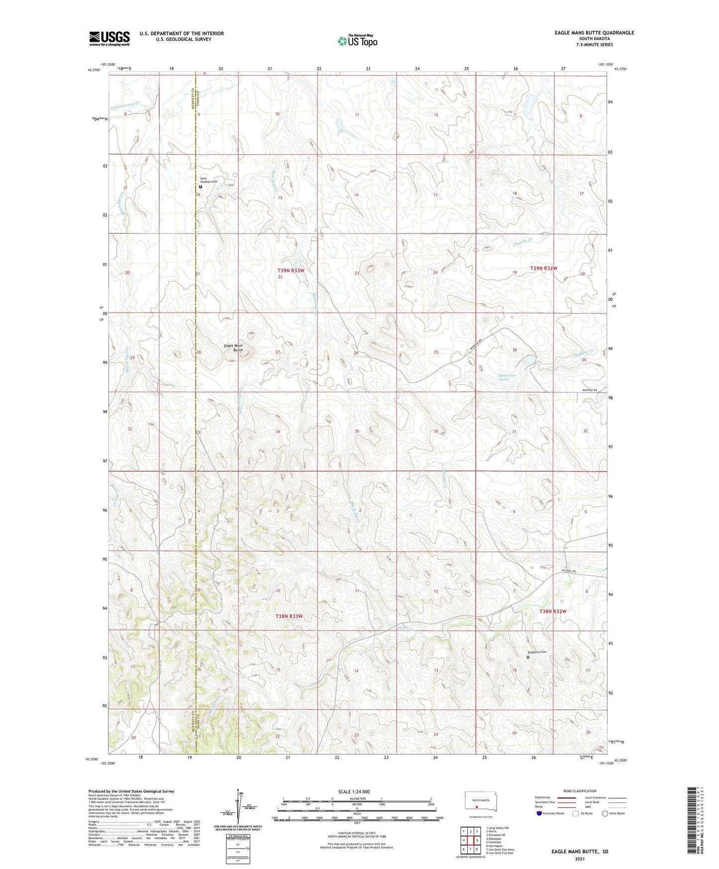 Eagle Mans Butte South Dakota US Topo Map Image
