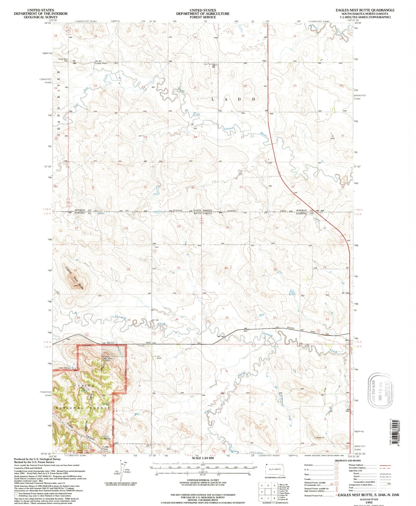 Classic USGS Eagles Nest Butte South Dakota 7.5'x7.5' Topo Map Image