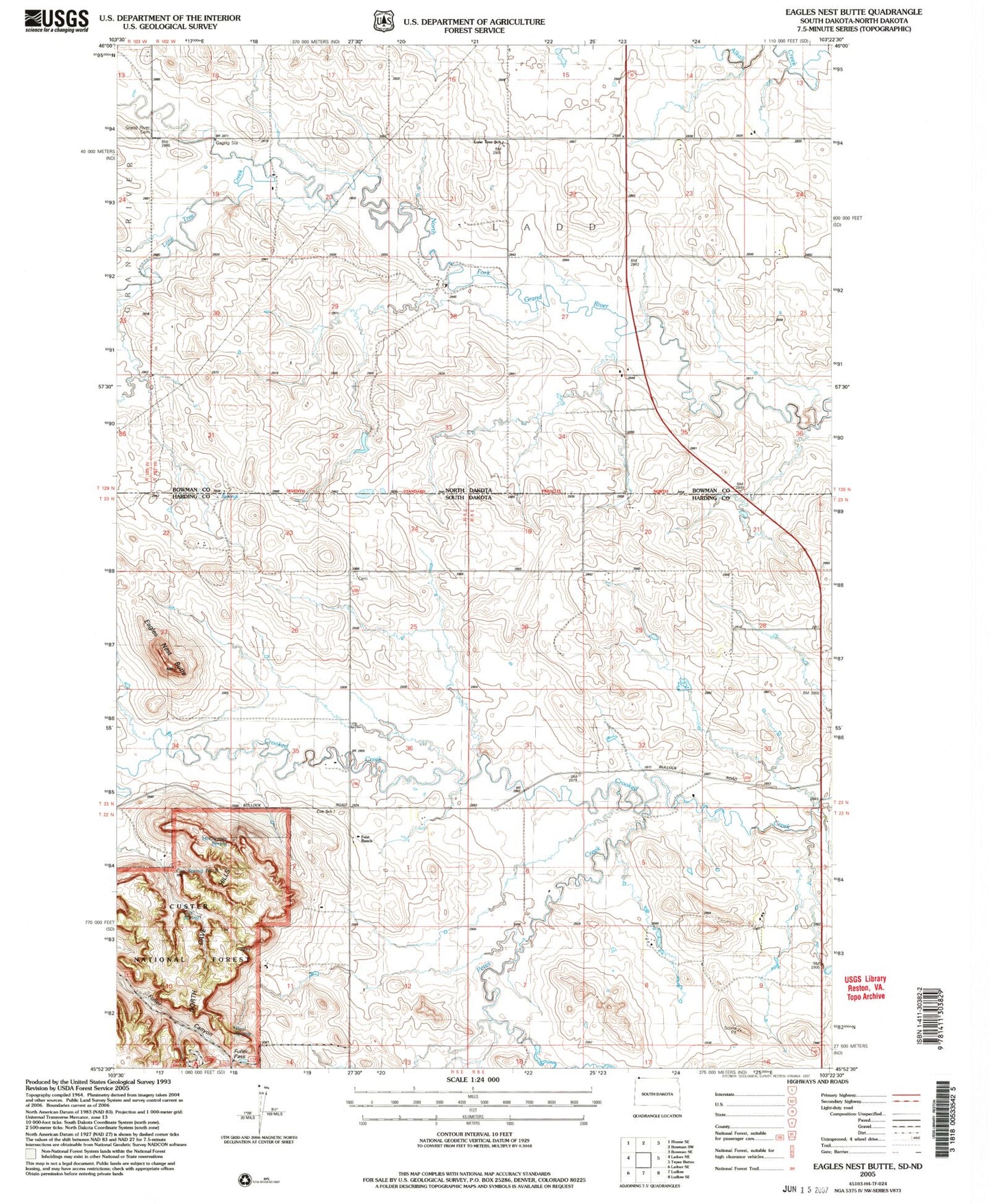 Classic USGS Eagles Nest Butte South Dakota 7.5'x7.5' Topo Map Image